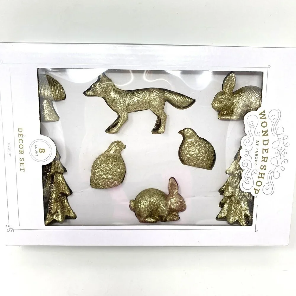 Target 8pk Christmas Poly Figural Decor Set Birds/Bunny/Trees Gold Wondershop™